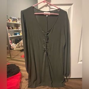 Kendall + Kylie Green Lace Up Long Sleeve Short Dress - Size Medium